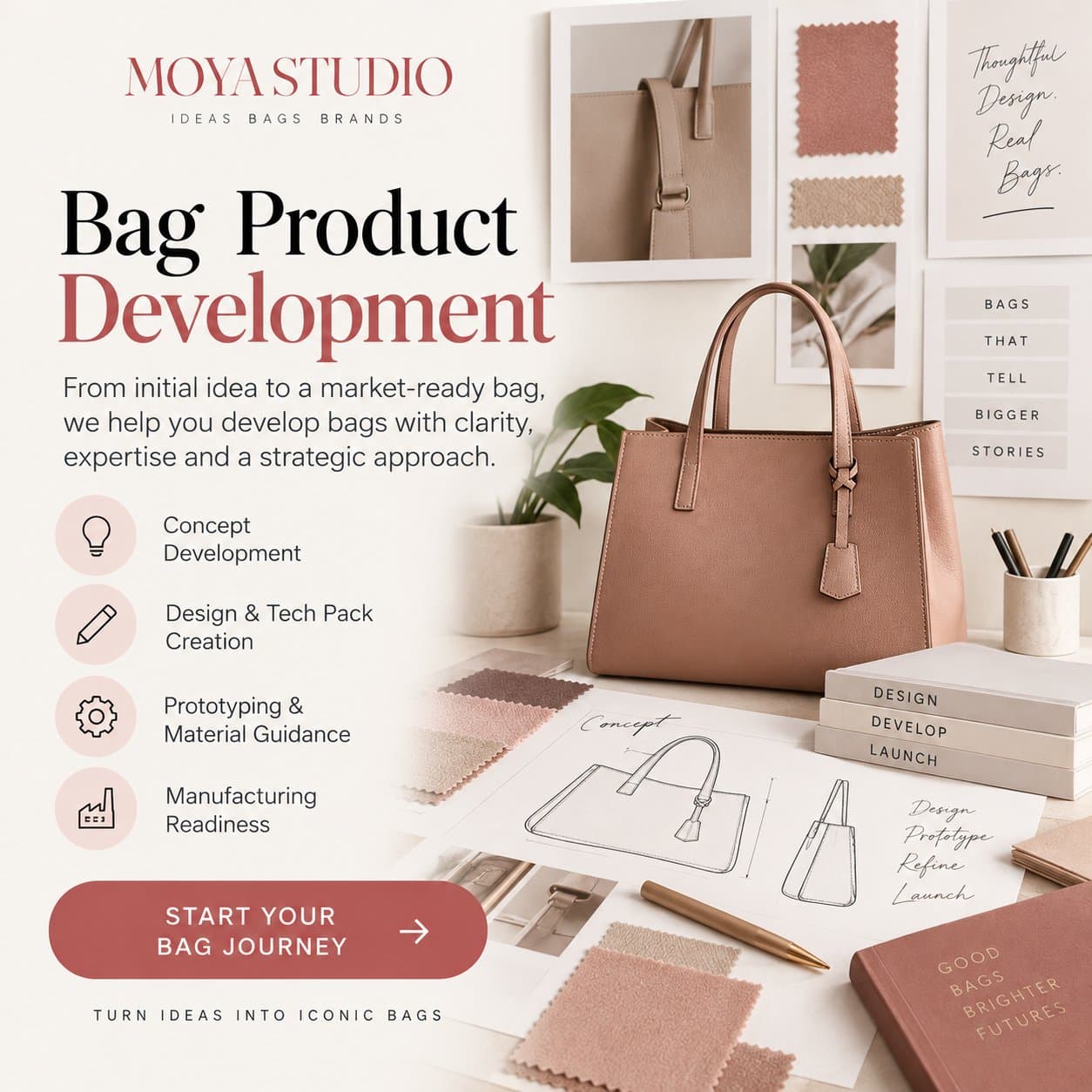 Photo shared by Moya Studio: Bag Product Development for Fashion Brands

Have a bag idea but need help turning it into a real p