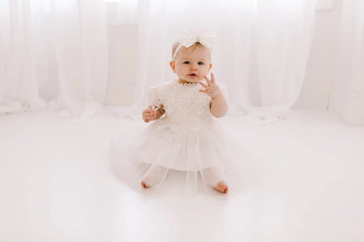 Photo shared by Nicolettes Couture: Boho Chic White Lace Infant Dress, Newborn Christening & Baptism Gown, Flower Girl Dress 3–24 Months