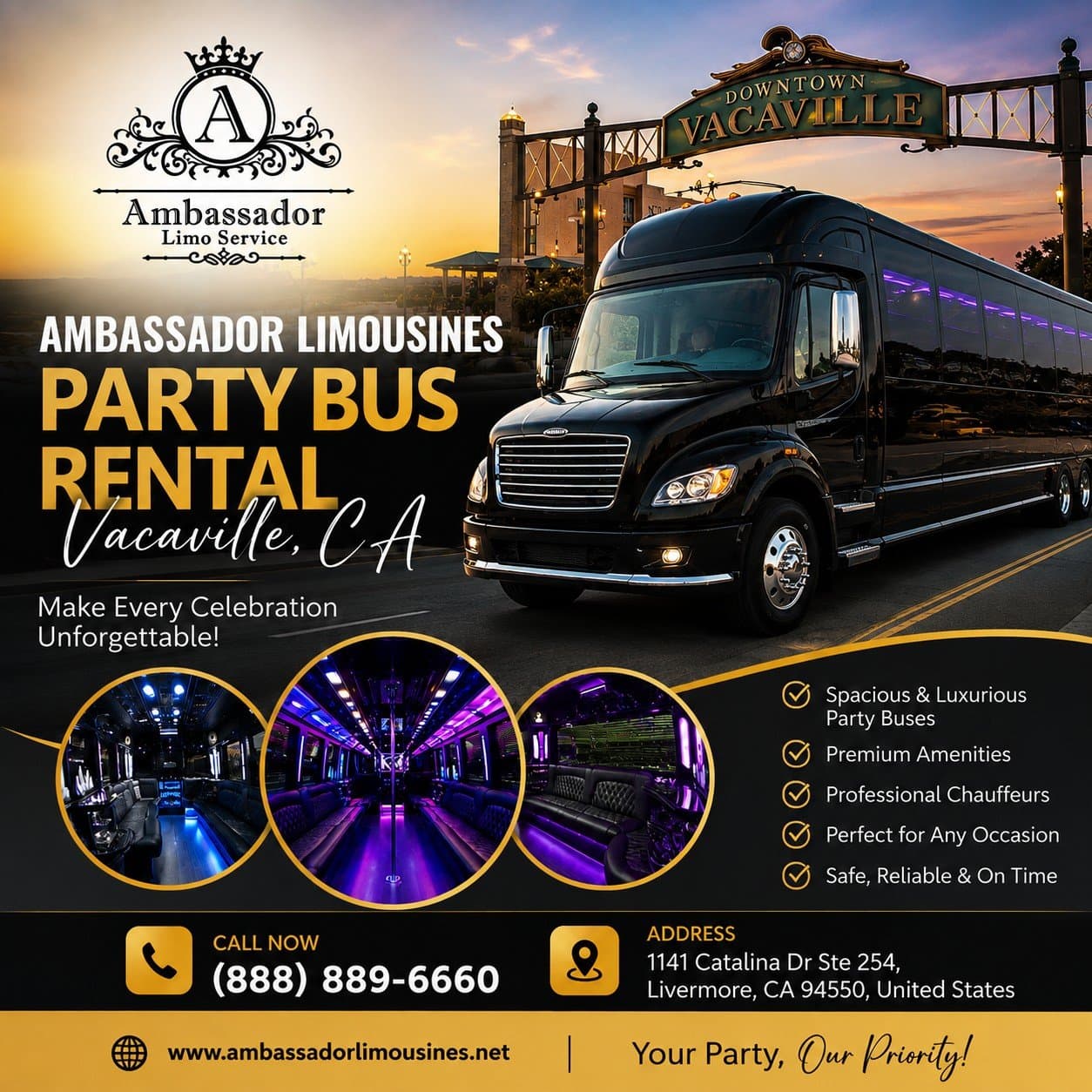 Photo shared by John Martin: Ambassador Limousines offers reliable party bus rentals in Vacaville, CA, providing comfortable grou