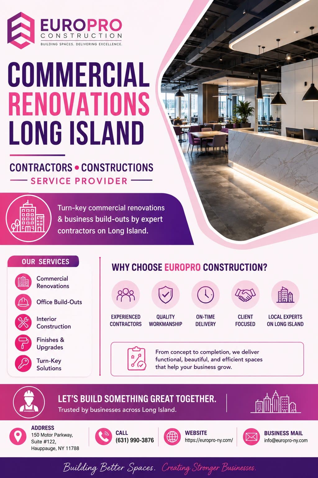 Photo shared by Europro: Commercial renovations Long Island
Looking for turn-key commercial renovations in Long Island? Our