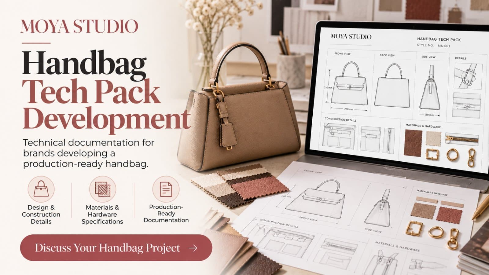 Photo shared by Moya Studio: A handbag idea needs clear technical details to move smoothly from design to production.
A profes