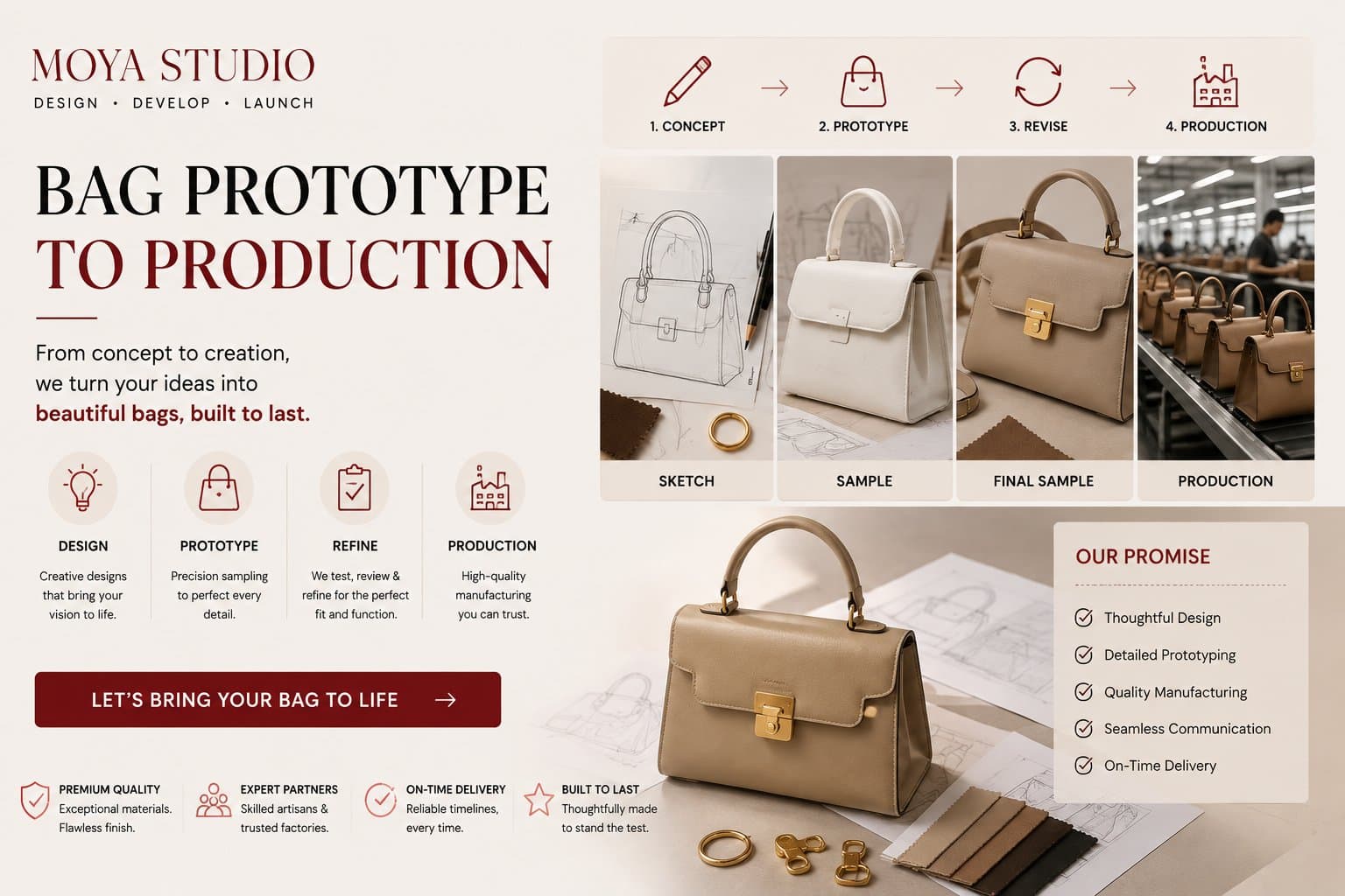 Photo shared by Moya Studio: From Bag Prototype to Production
Creating a prototype is only the beginning. Moving from bag prot