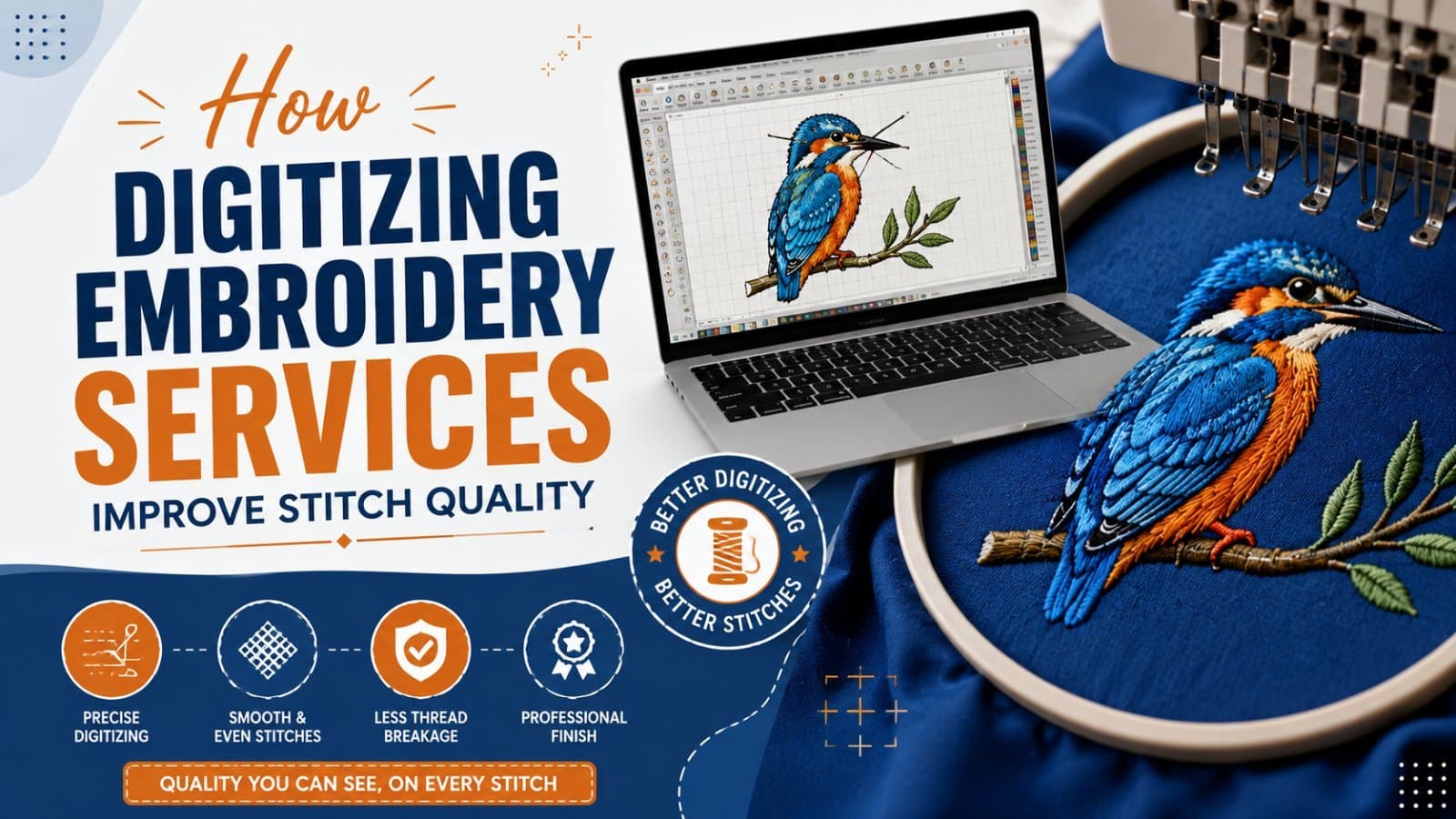 Photo shared by idigitize: Digitizing embroidery services improve stitch quality by controlling stitch type, density, and direc