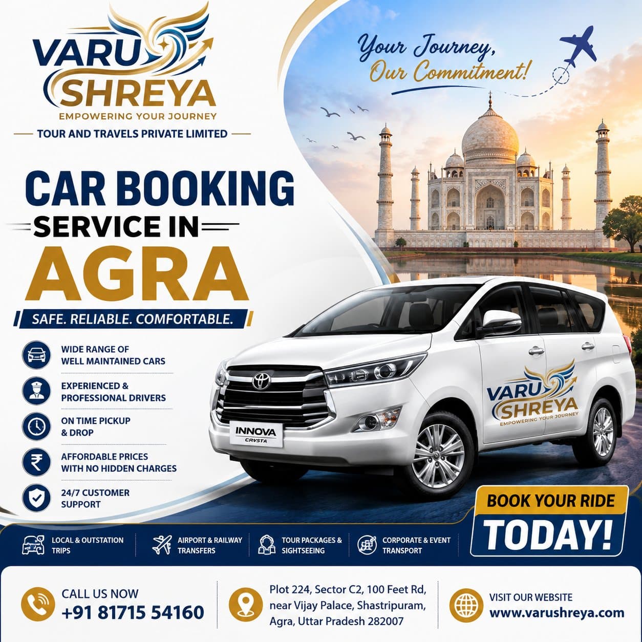 Photo shared by Varu Shreya Tour and Travels: Looking for a dependable Car Booking Service in Agra? Varu Shreya Tour and Travels offers comfortabl
