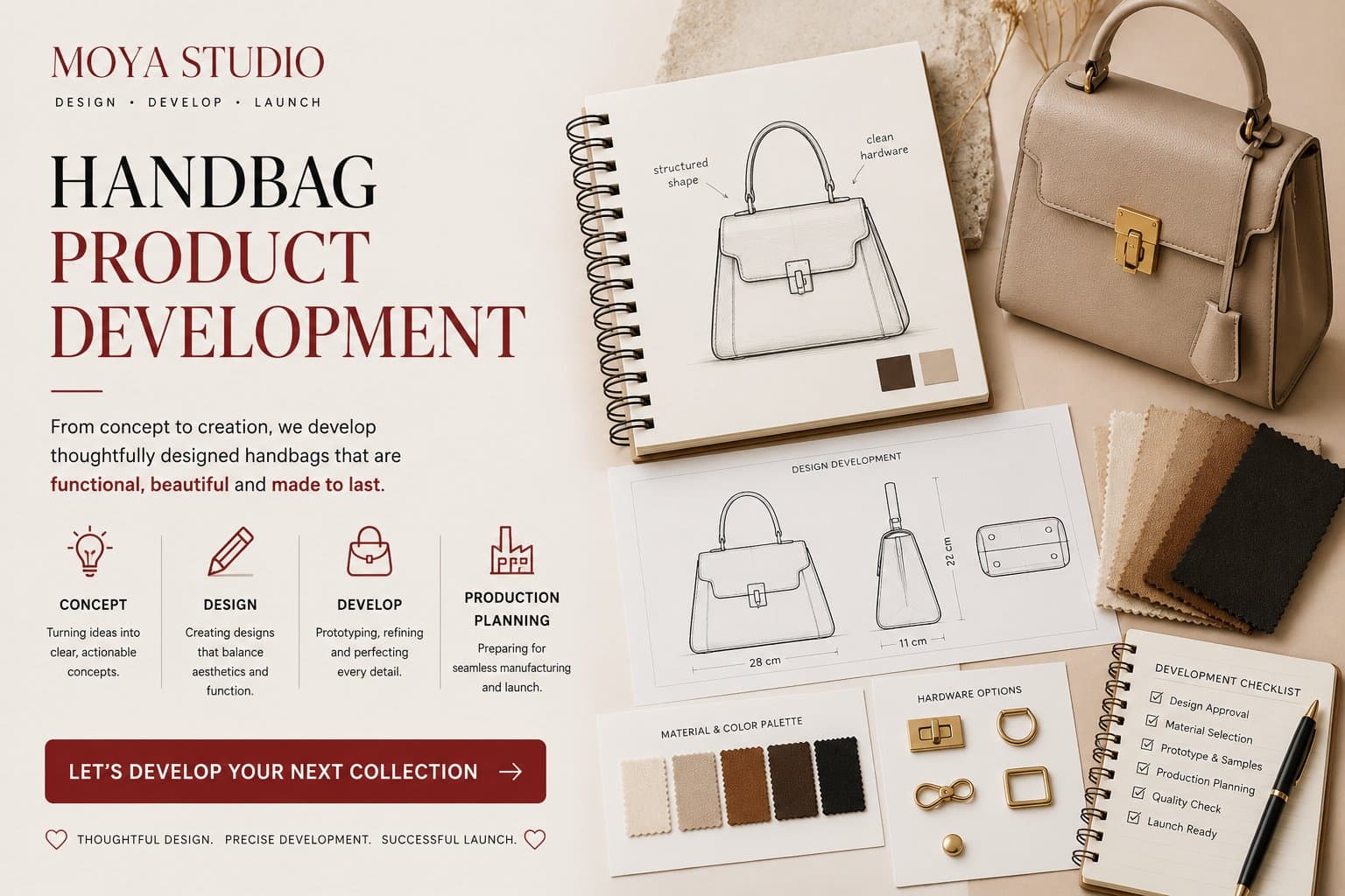 Photo shared by Moya Studio: Handbag Product Development for Fashion Brands
A successful handbag starts long before manufactur