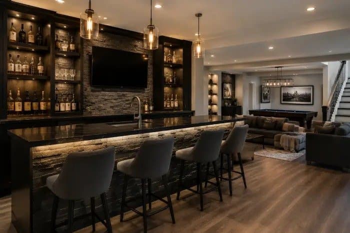 Photo shared by Aim Builders: A good design will make your unused corner, basement, or entertainment space functional and inviting