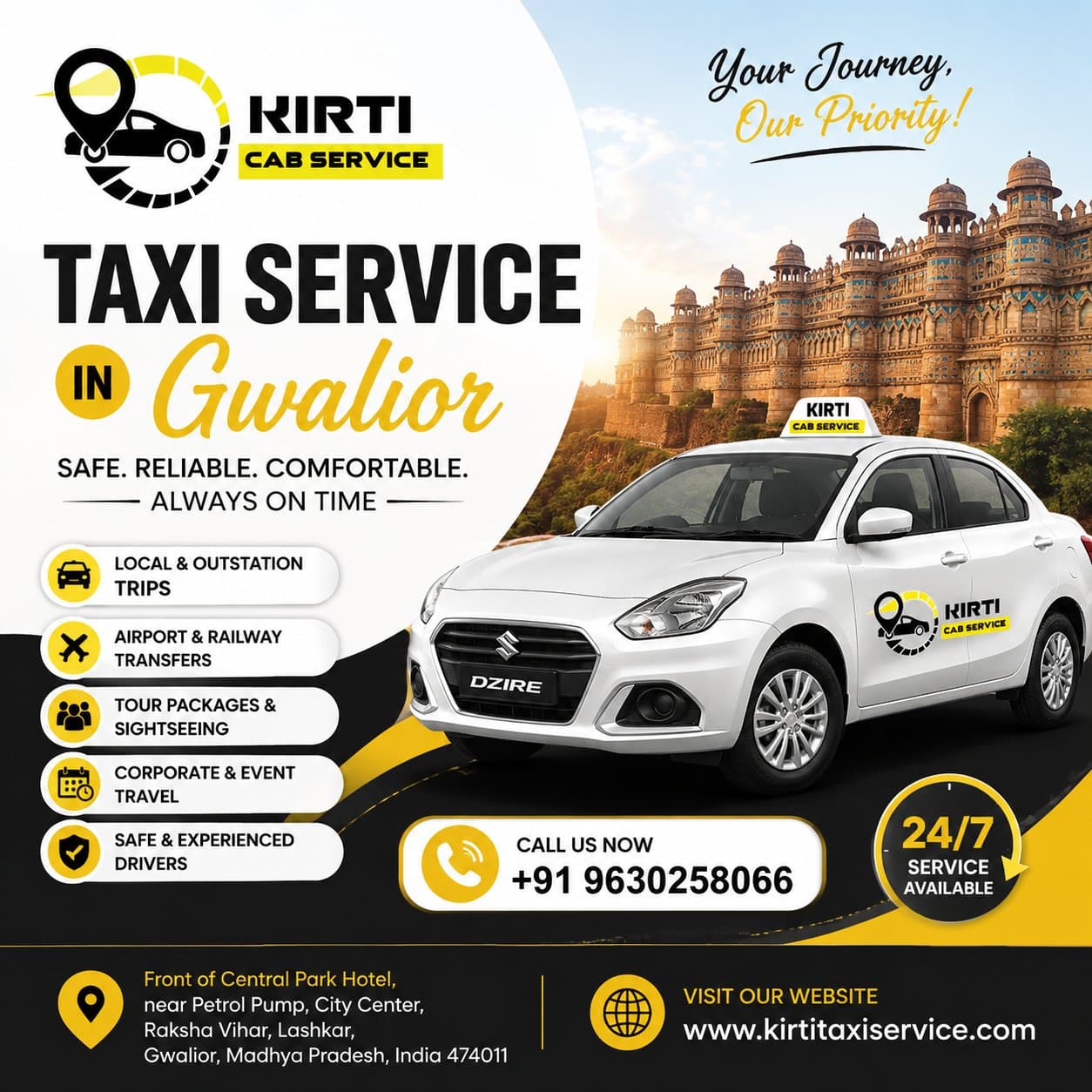 Photo shared by Kirti Cab Service Gwalior: Looking for a reliable Taxi Service in Gwalior? Kirti Cab Service provides safe, comfortable, and af